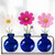 Trivo Three Recycled Glass Vases & Metal Stand Cobalt with Flowers
