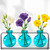 Trivo Three Recycled Glass Vases & Metal Stand Aqua with Flowers