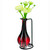 Drop Recycled Glass Vase & Metal Stand Red with Flowers