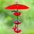 Triple Poppy Feeder with Baffle and Steel Core Rope Ruby Red with Titmouse and Cardinal