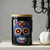 Cosmic Sugar Skull Glass Jar w/ Lid, 12 oz, Glossy Black on Floating Wall Shelf with White Pumpkin and Candelabra 