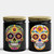Bloom Fiesta Sugar Skull Glass Jars w/ Lids, 12 oz, Glossy Black, Set of 2