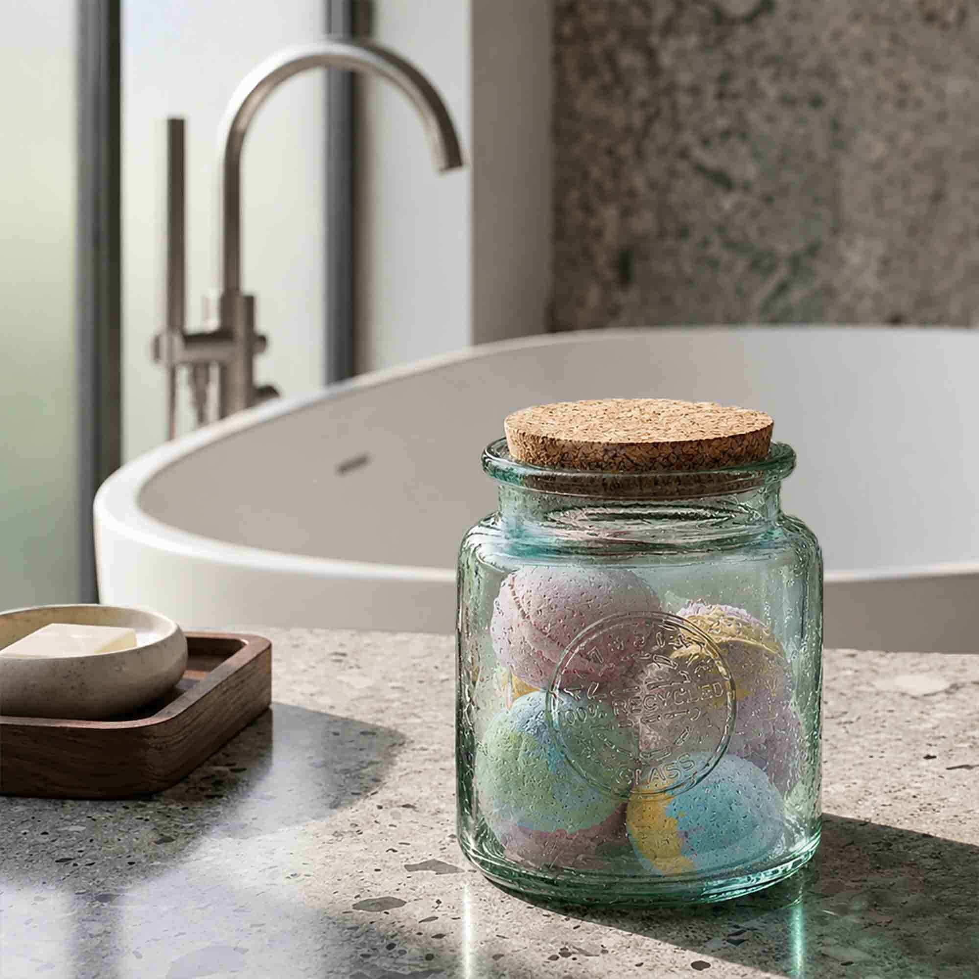 50 oz Authentic Jar with Cork Lid in Bathroom Holding Bath Bombs