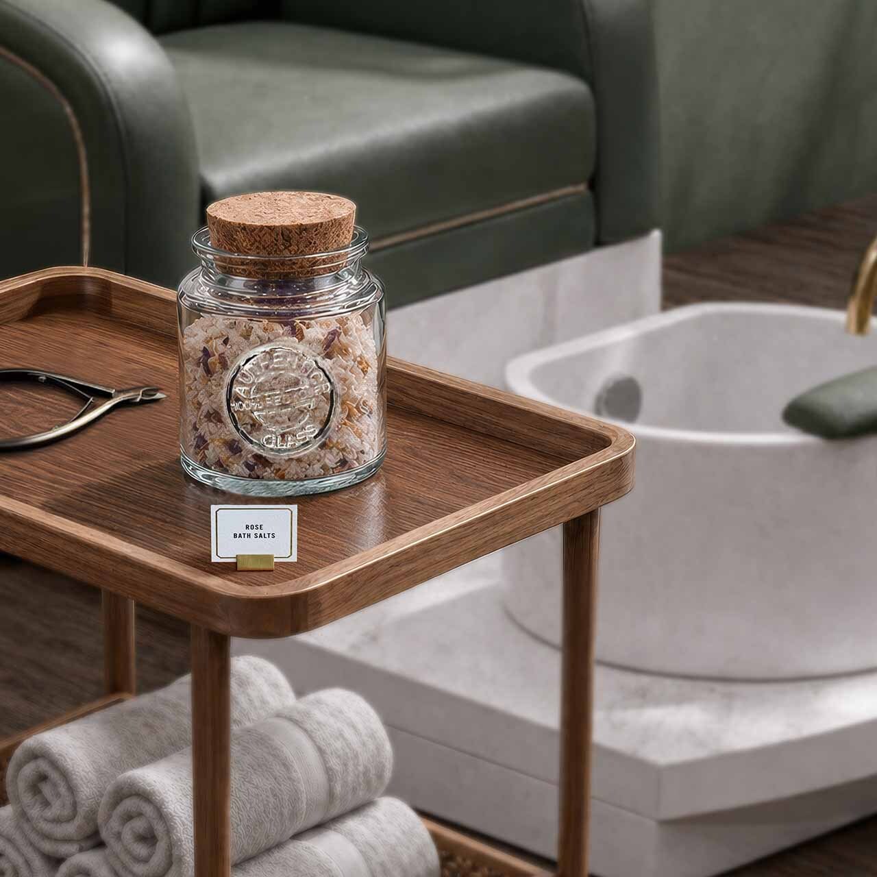 Authentic Jar with Floral Bath Salts by Pedicure Station in Nail Salon