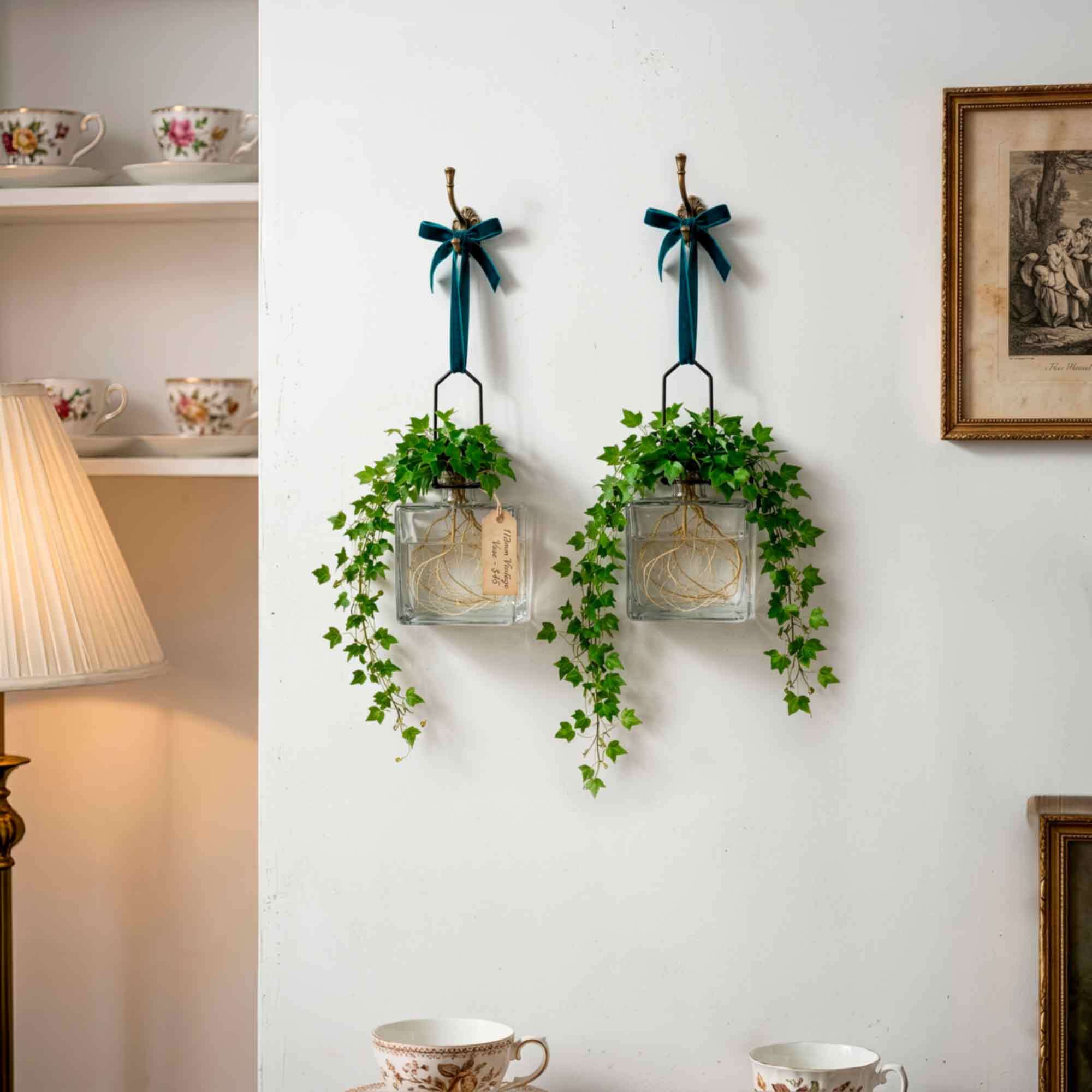 Matic Hanging Vase with Trailing Ivy on Living Room Wall by Antique China Collection for Resale