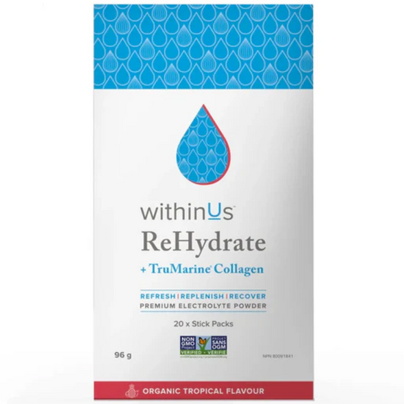 withinUs ReHydrate + TruMarine Collagen Organic Tropical Flavour (20 x Stick Packs)