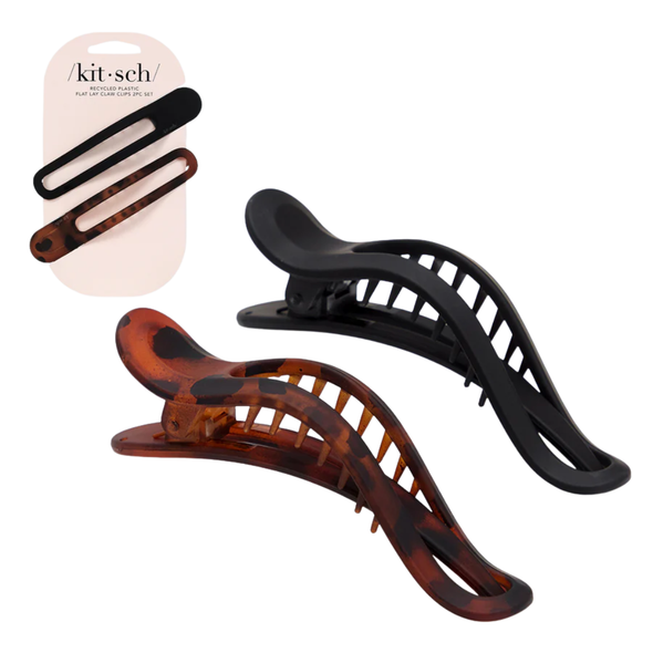 Kitsch Curved Flat Lay Claw Clips (2 pc) - Black & Tortoise