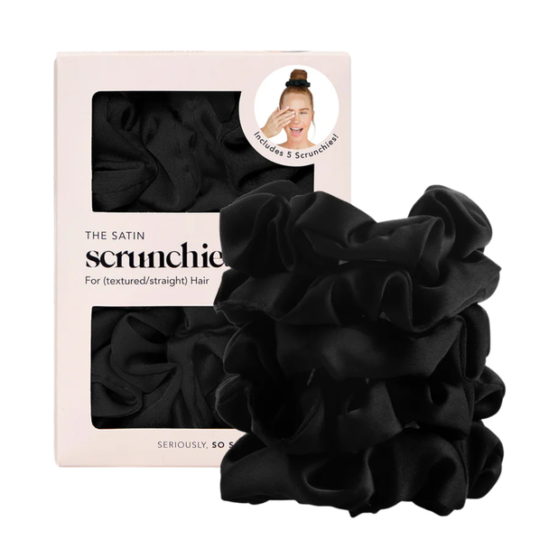Kitsch Black Satin Sleep Scrunchies (5pk)