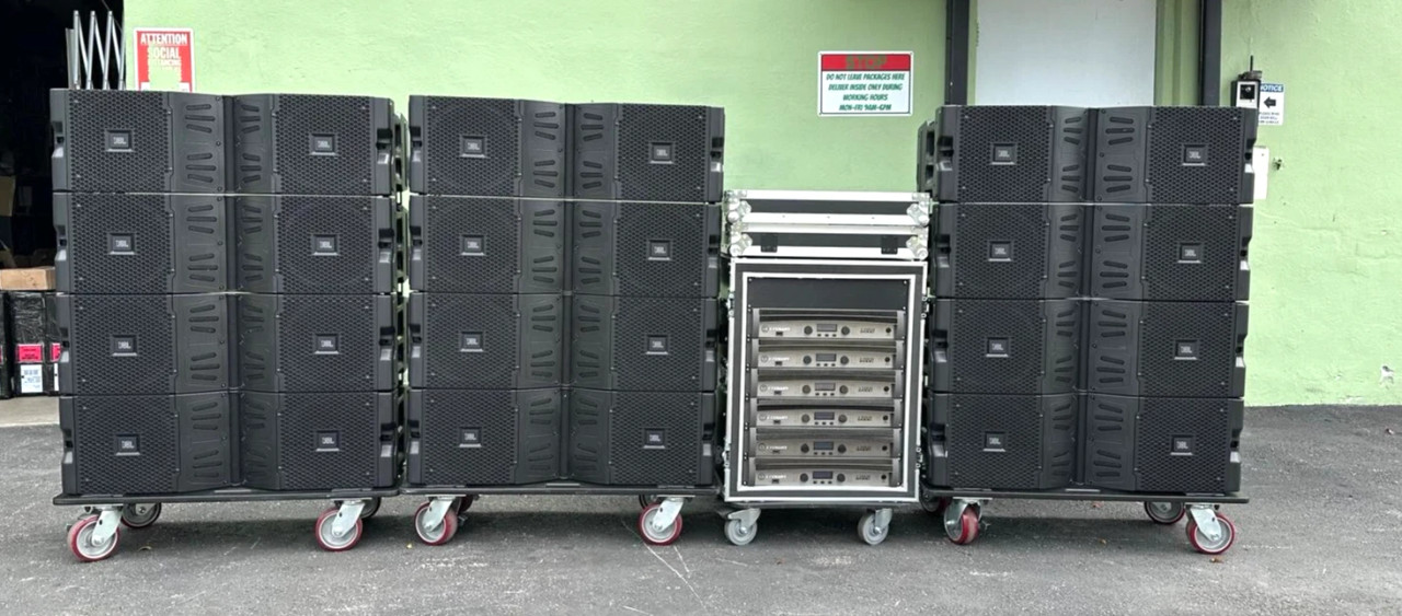 12) JBL VTX-V20 LINE ARRAY W/ TRANSPORTCART AND CROWN AMPS True
