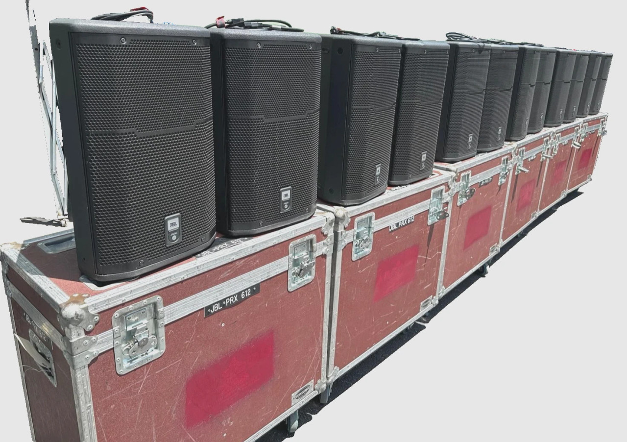 JBL PRX612M Powered Speakers in Wheeled Road Case (PAIR)THS - True