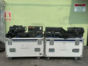 (2) RM STAGE MAKER 1-TON CHAIN HOISTMOTOR 60FT CHAIN W/ CASE