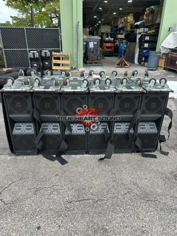 (2) JBL VT4887A VerTec 3-Way Bi-Amp Line Array Speaker W/ Cart/ Cover