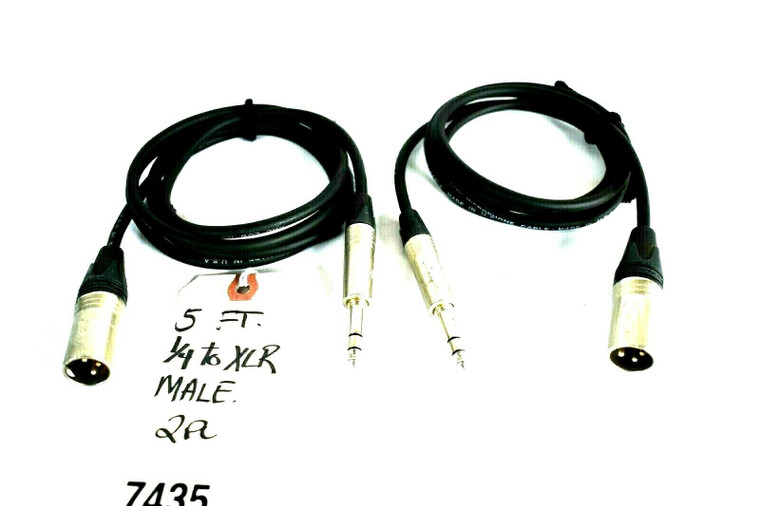 Neutrik ¼ XLR Male to 3 Pin XLR 5' Cable -7435 (Lot of 2)