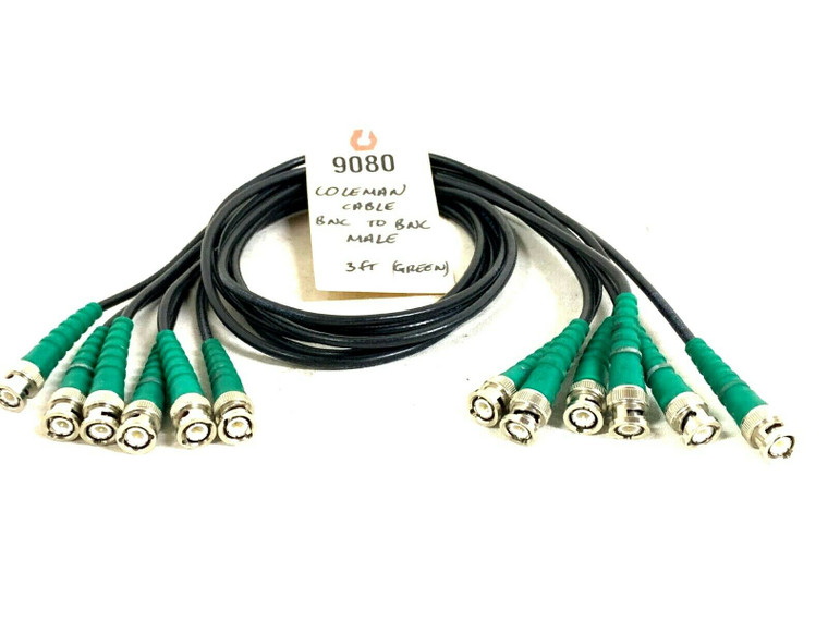 Coleman Cable 3' Green BNC Male Cable -9080 (Lot of 6)