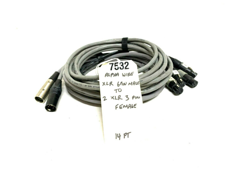 Alpha WIre XLR 6 Pin Male To 2 XLR 3 Pin 14' Female Cable -7532 (One)