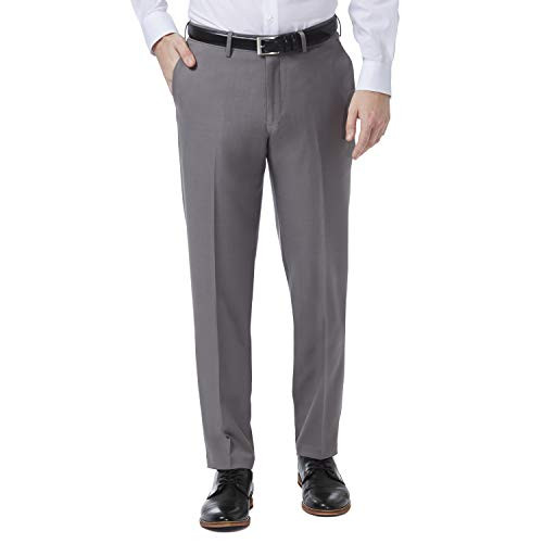 Haggar Men's Premium Comfort Dress Slim Fit Flat Front Pant, Deep Grey, 36W x 32L