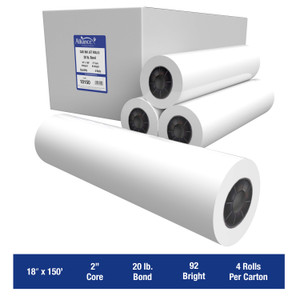Wide Format Paper 18 x 150 CAD Bond 20lb | 92 Bright | 4 Rolls | 2" Core
