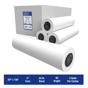 Wide Format Paper 24 In x 150 Ft CAD Bond 24lb | 92 Bright | 4 Rolls | 2" Core