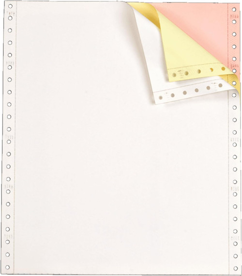 Continuous Computer Paper, Premium Carbonless, L&R Perf. White/Canary/Pink, 9-1/2" x 5-1/2", 3/15# Part/Weight., 1000 Qty/Ctn, Stocking Code S