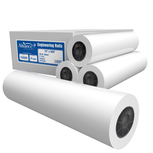 Wide Format Paper 15 In x 500 Ft Bond Engineering 20lb | 92 Bright | 4 Rolls | 3" Core