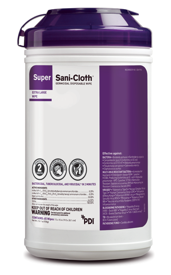 PDI Super Sani-Cloth Surface Disinfectant Germicidal Wipes-XL Can