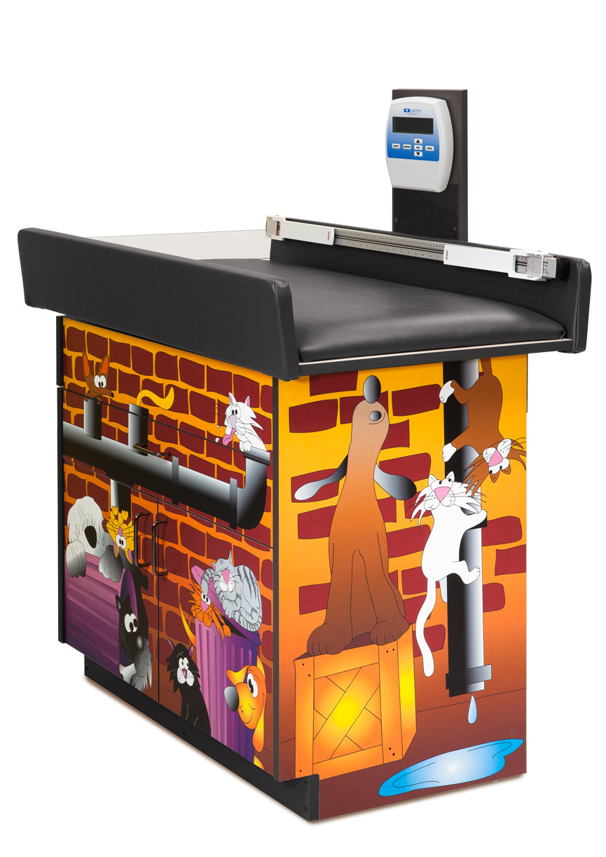 Pedatric Exam Room Scale Table and Cabinet Alley Cats and Dogs