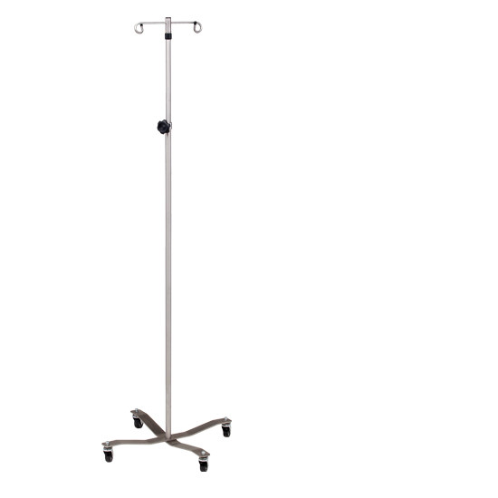 IV Pole 4 Leg Base 2-Hook Economy Stainless Steel