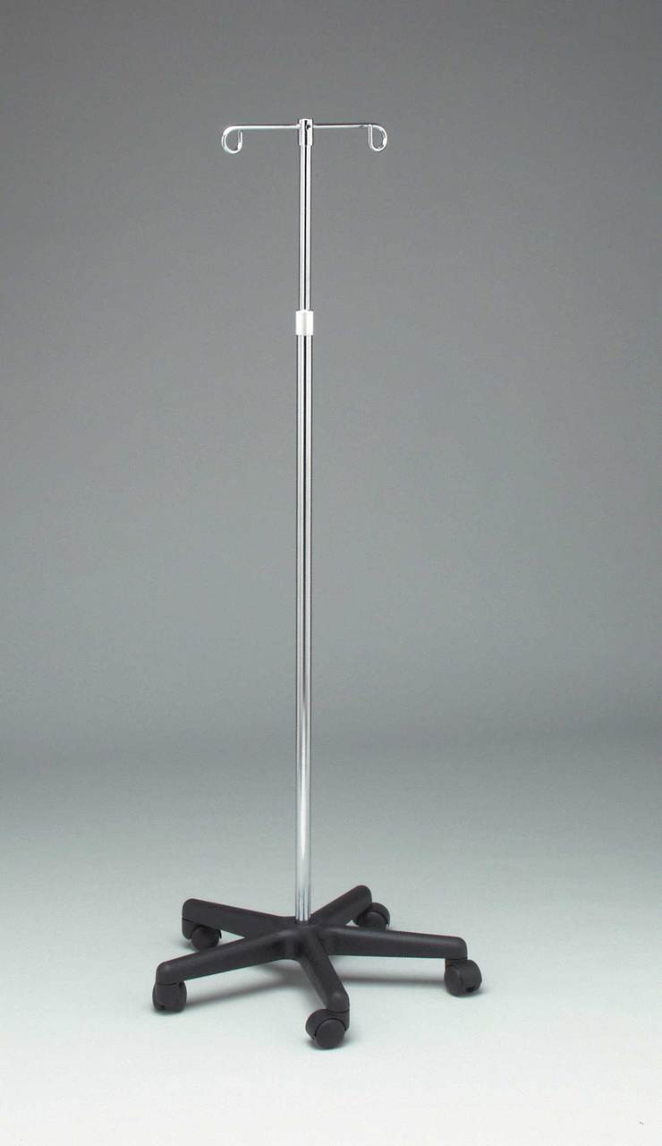 IV Pole Five Leg Base, Casters-2 Hooks
