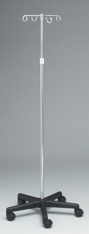 IV Pole Five Leg Base, Casters-4 Hooks