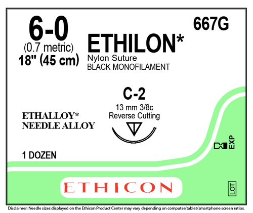 Ethicon ETHILON Suture 667G Size 6-0 18" C-2 Reverse Cutting