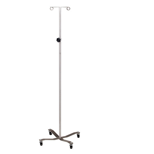 IV Pole 4 Leg Base 2-Hook Welded Top Economy Stainless Steel