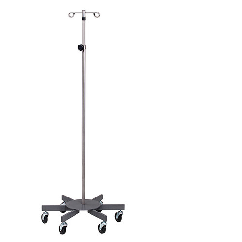 IV Pole 6 Leg Base 2-Hook Stainless Steel Large Base