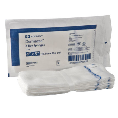 Covidien Dermacea X-Ray Gauze Sponges 16 Ply 4"x4" Sterile 10s Non-Woven 441002