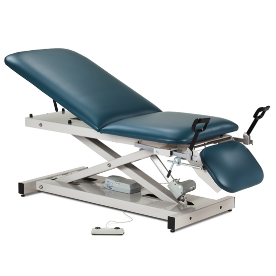 Open Base Power Table Adjustable Backrest Footrest Stirrups