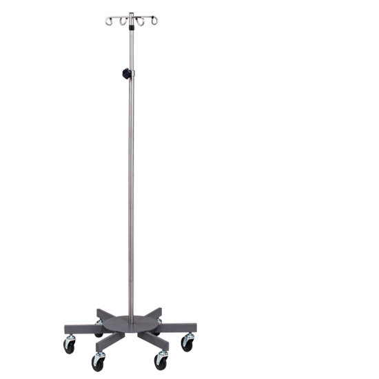 IV Pole 6 Leg Base 4-Hook Stainless Steel Large Base