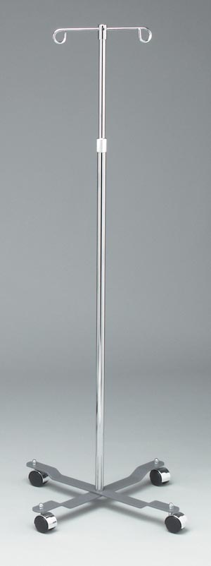 IV Pole Four Leg Base, Casters-2 Hooks