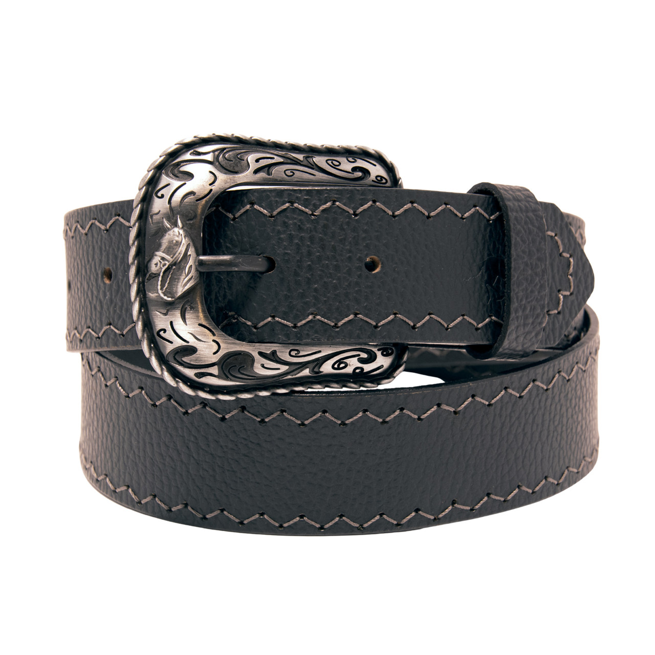 Western Top Grain Leather Belt, Arrow Tip Stitch - Western Express