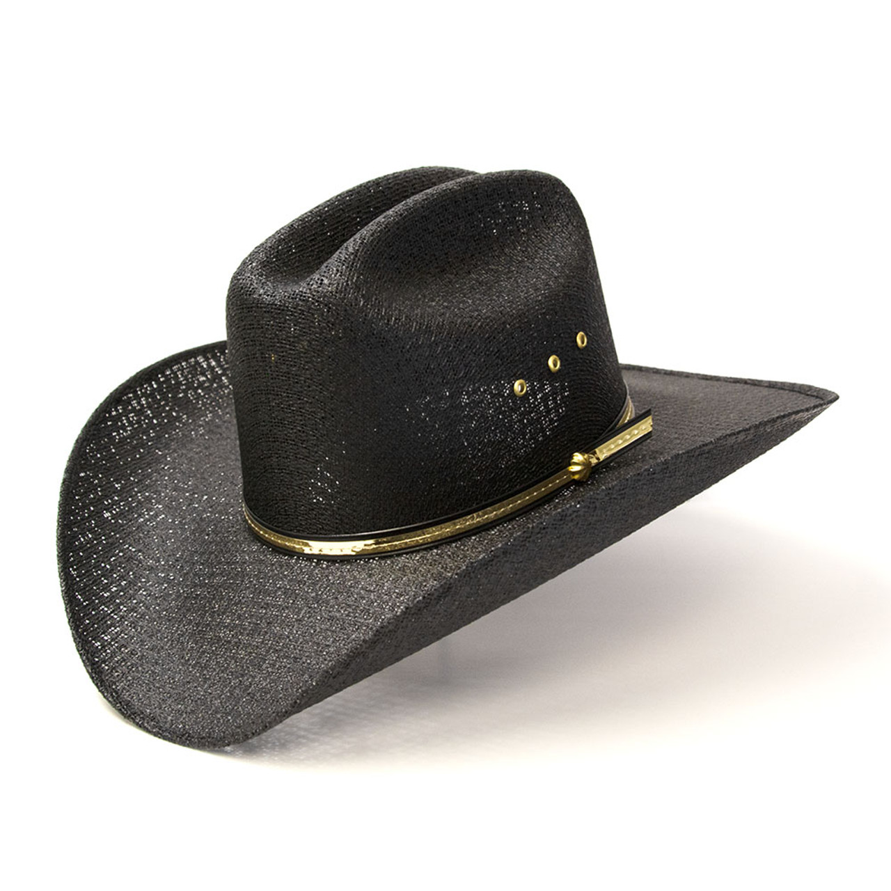 Black Straw Western Cattleman Hat with Gold Hat Band - Western Express