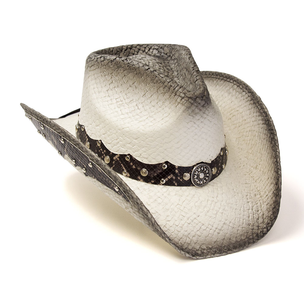 Jacobson Hat Co Seagrs Pinch Front Seashell Conch Straw Cowboy Hat NEW Unisex Seashells Straw Cowboy Hat | Lack of Color [US] main image 4