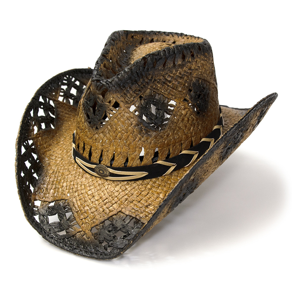 Tan Dark Brown Straw Western Pinch Front Hat Western Express