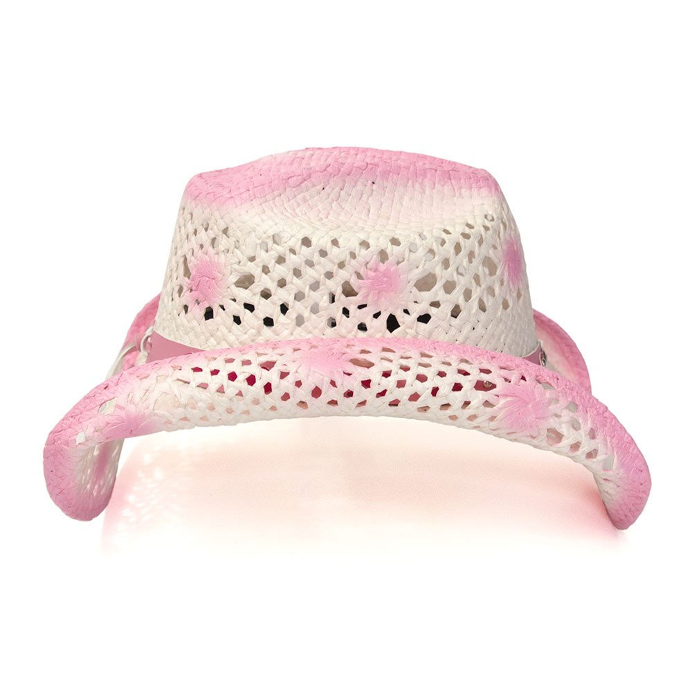 Western Express Cowgirl Cowboy Straw Hat Pink Cream Size S/M Pink Straw Western Cattleman Hat - Western Express main image 4