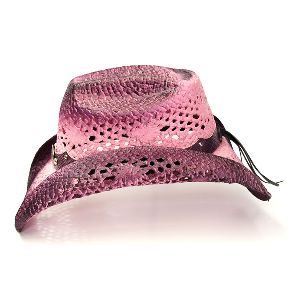 Straw Western Hat with Purple Trim and Sequins Straw Western Hat with Purple Trim - Western Express main image 3