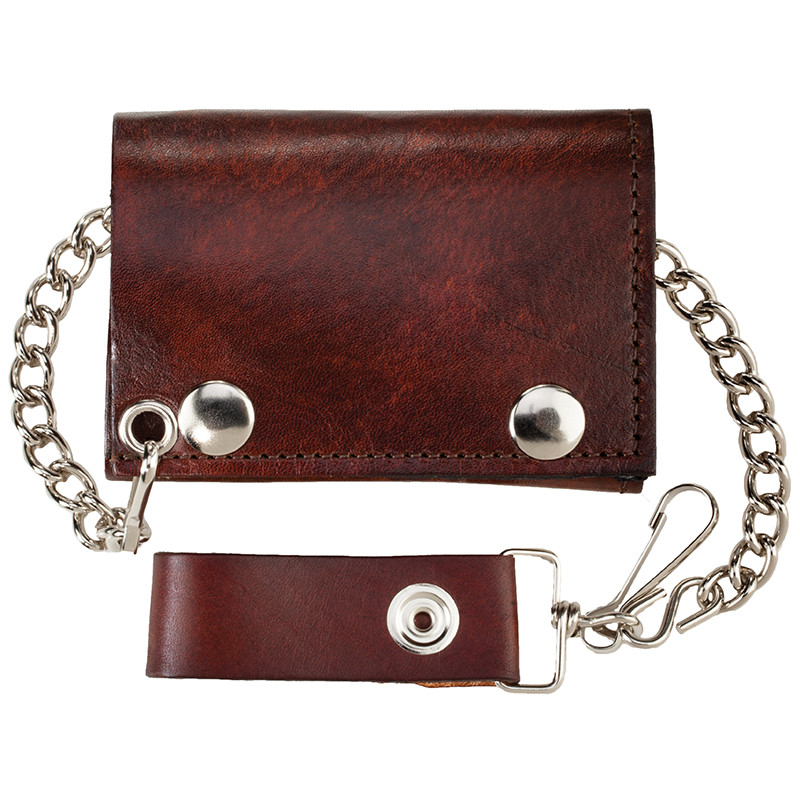 Made in the USA - Antiqued Brown Genuine Leather Trifold Chain