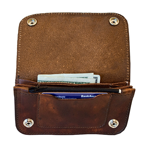 Made in the USA - Antiqued Brown Genuine Leather Chain Wallet with