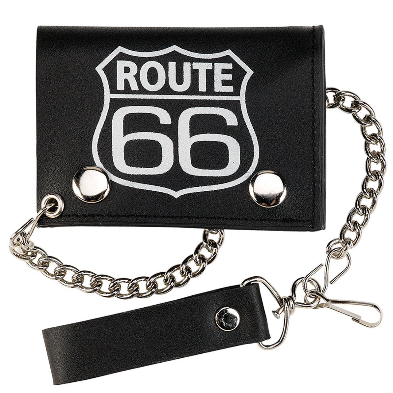 Made in the USA - Black Genuine Leather Trifold Chain Wallet