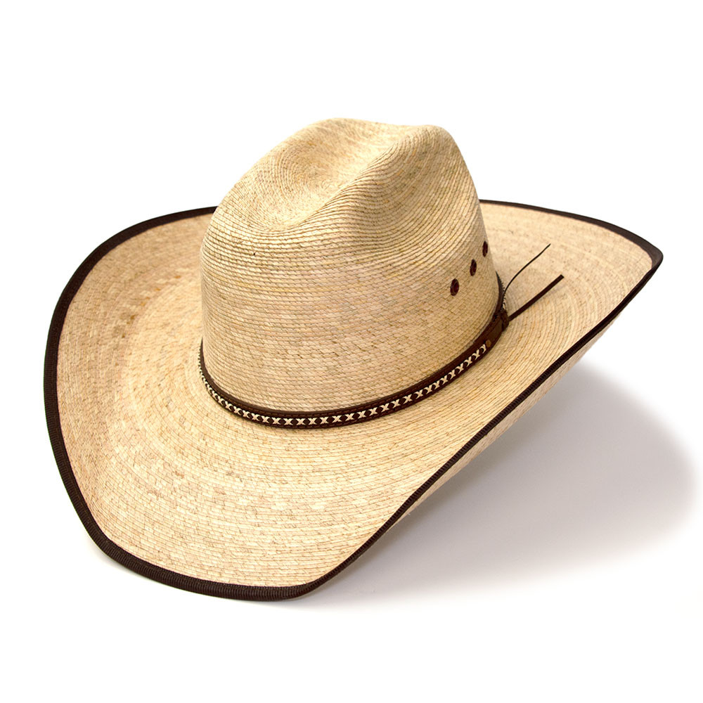 Palm Straw Western Cattleman Hat with Brown Trim - Western  display picture 1