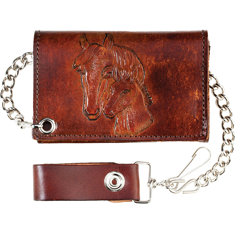 Made in the USA - Antiqued Brown Genuine Leather Trifold Chain