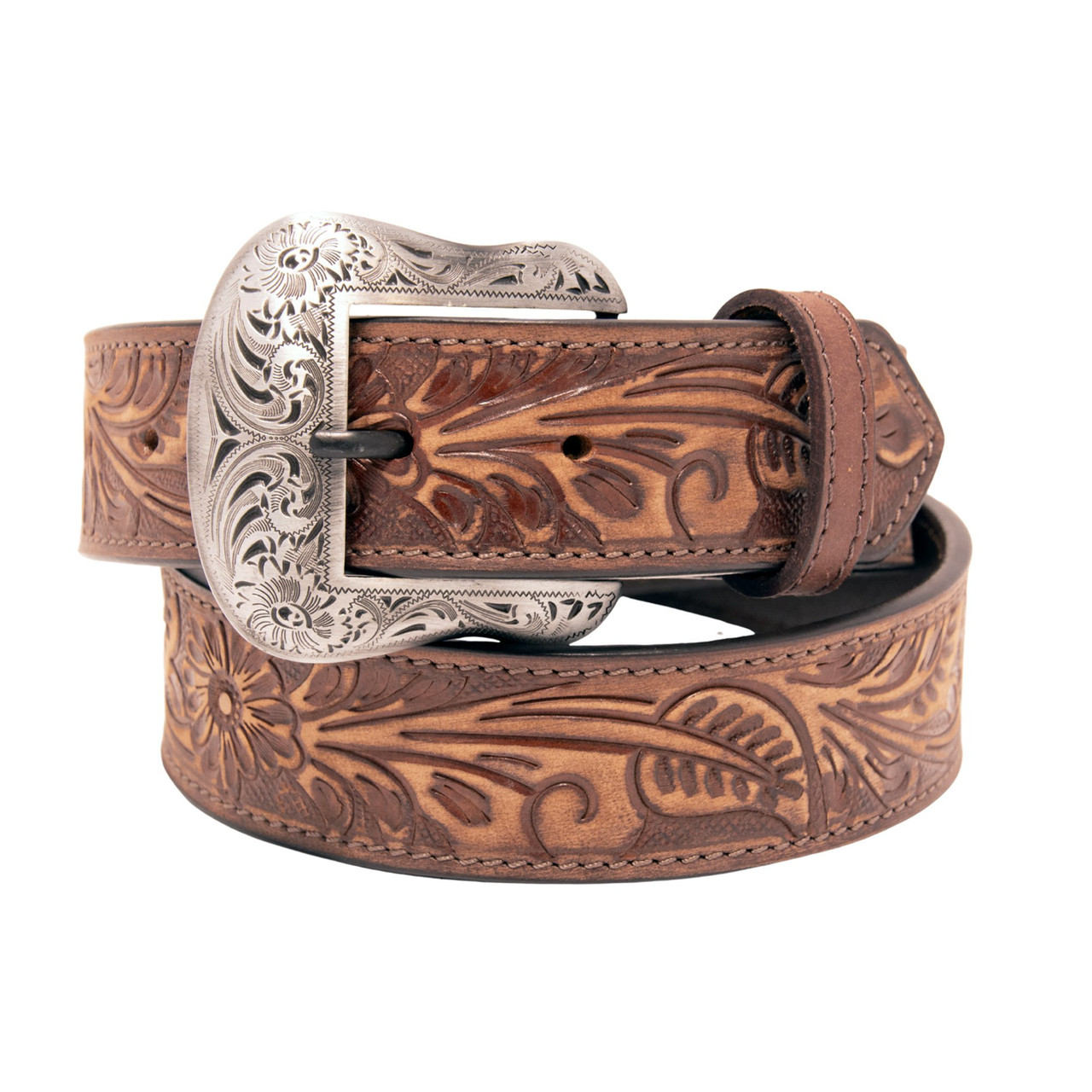 Floral Tooled Top Grain Leather Belt - Western Express