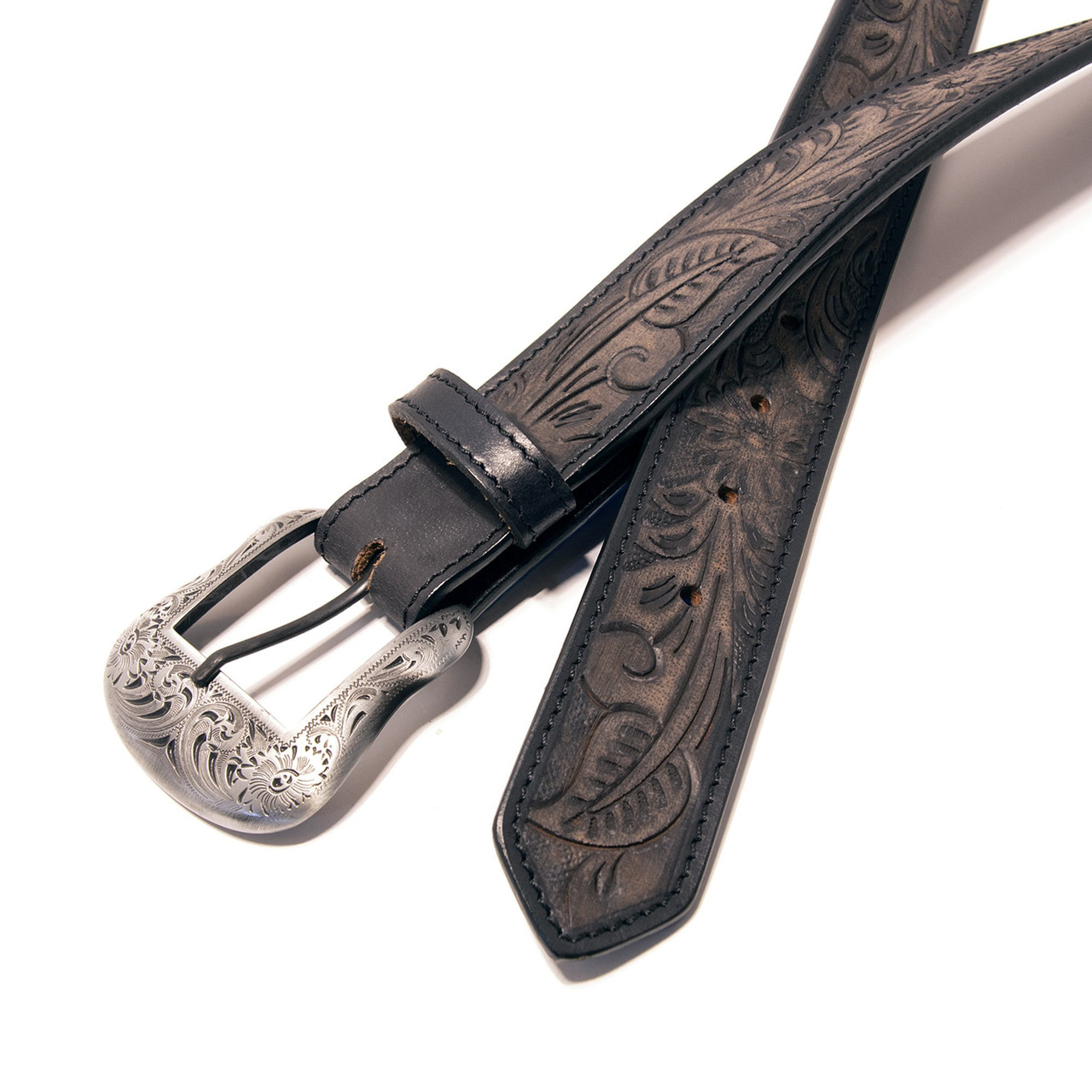 Floral Tooled Top Grain Leather Belt - Western Express