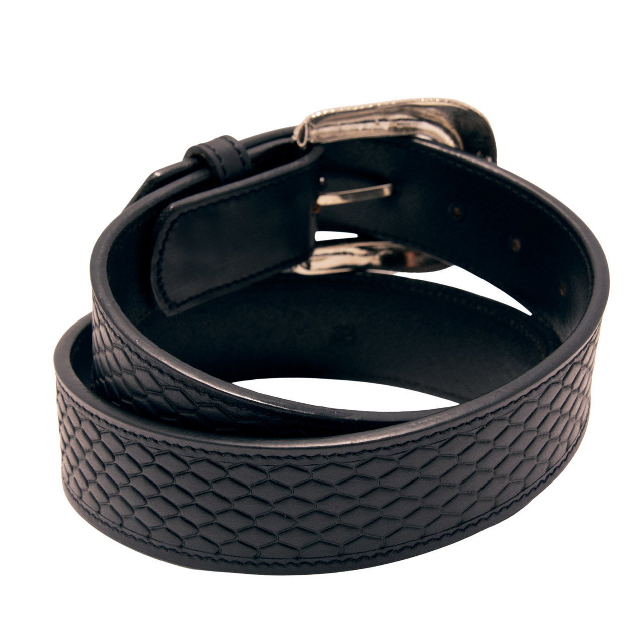 Hunting Season Black Snake-Skin Textured Belt Black Python Snake Belt Silver Buckle main image 2
